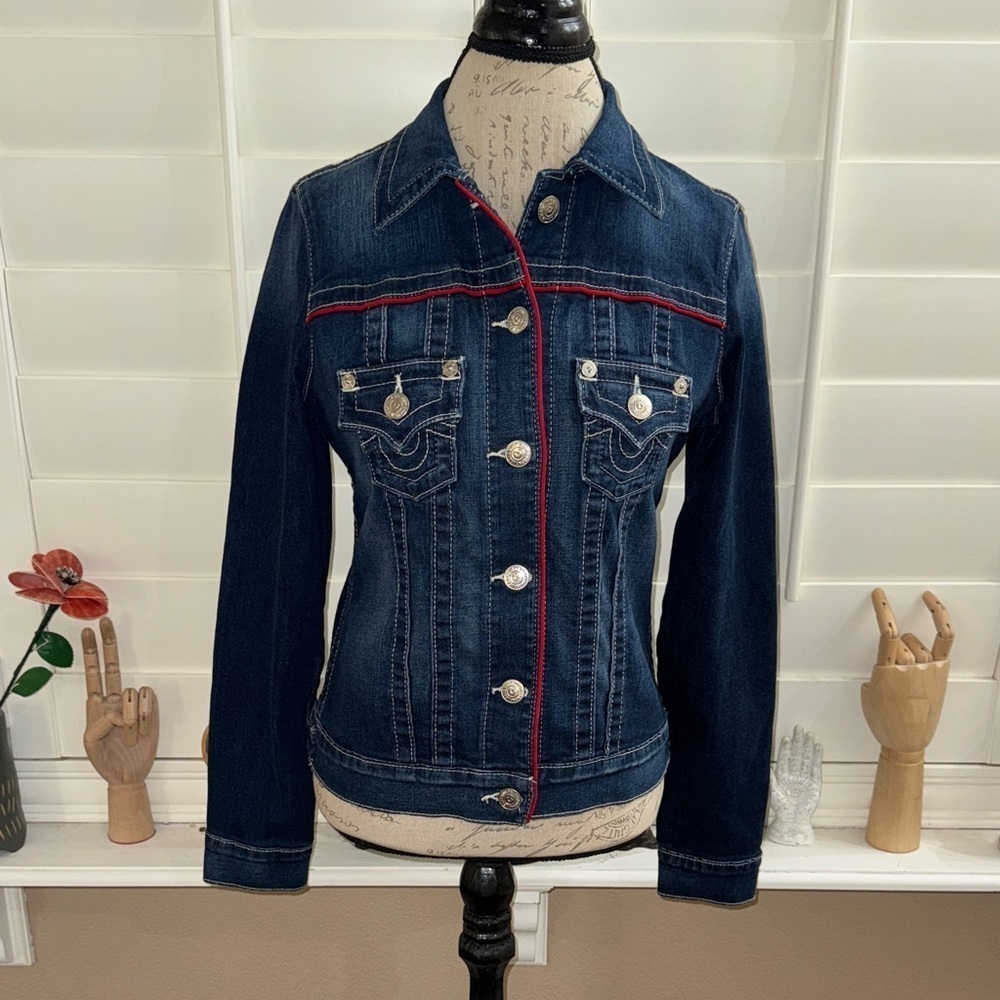 True Religion PIPED TRUCKER DENIM JACKET in Night Lights